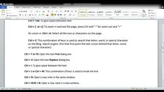 Notepad shortcut keys command