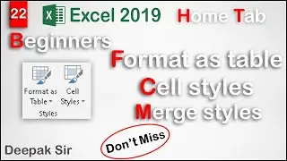 Format as Table Option | Cell styles Option | merge style | Explained | Excel 2019 | computer time