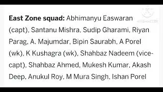 Six team squad for Duleep Trophy 2023