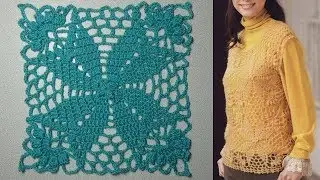 Жилет  крючком из мотивов с "попкорном".