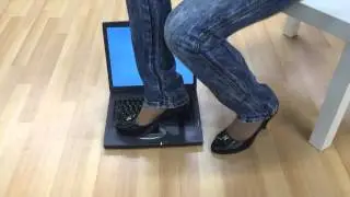girl trample crush and jumping on laptop with high heels part1