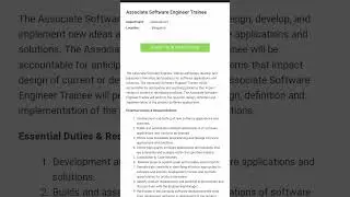 Associate Software Engineer Trainee Department:Development Location:, Bangalore