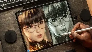 Drawing 3 Portraits from Stellar Blade on the iPad Pro