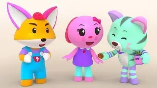 Catty Sharing Cookie with Fox and Rabbit