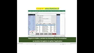 VBA ListBox/ Extraire données vers Formulaire/  bouton Enregis- Quitte/ sans codage_7. www.VbaWriter