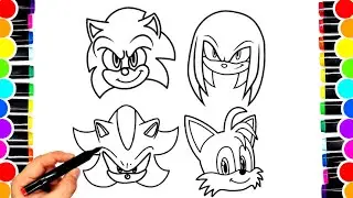 Sonic Coloring Pages NEW Sonic Team NEW Sonic in the movie 3 Tails, Knuckles, Amy Rose  COLORING 32