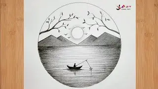 Beautiful Landscape Scenery with Pencil || Sunset scenery drawing
