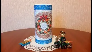 Новогодний декор на банке для конфет.  Декупаж, яичная скорлупа...