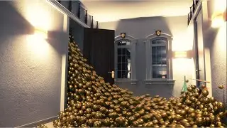 Corridor flooded with gold Balls | 4K
