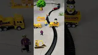 Minions are fighting near the construction site and train is approaching fast