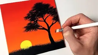 Easy Sunset for Beginners Step by Step | Acrylic Painting Tutorial