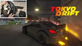 Drifting Tokyo Drift Parking Lot in DK Nissan 350z with Steering Wheel!