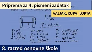 Valjak, kupa lopta, četvrti pismeni zadatak iz matematike osmi razred