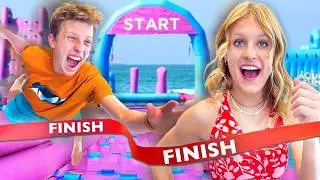 BROTHERS VS SISTER CHALLENGE! World's largest inflatable WATERPARK!