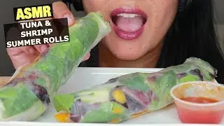 ASMR TUNA & SHRIMP SUMMER ROLLS - CRUNCHY CHEWY SEAFOOD EATING SOUNDS - NO TALKING