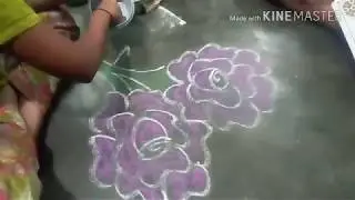 esay Rangoli designs with rose flowers