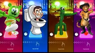 Gummy Bear 🆚 Skibidi Toiler 🆚 Rainbow Green 🆚 Puss in Boots, Tiles Hop DANCE Battle! 🎮🕺