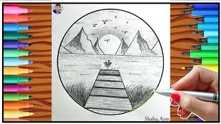 How to Draw Easy Pencil Sketch Scenery | Easy Circle Scenery | Circle Drawing | Mountain Drawing