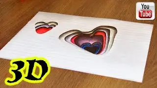 Как рисовать 3D рисунок  Иллюзия два сердца.