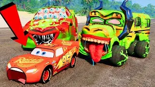 Epic Escape From Lightning McQueen Demons & Mater Eater | McQueen VS Mater Greater Eater in BeamNG