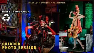 FOTO MODEL OUTDOOR | PEMOTRETAN KREATIF MENGGUNAKAN BAHAN BAJU DARI PLASTIK DAN KARUNG GONI
