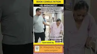 Knee Replacement Surgery. Patient walking after surgery. 