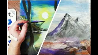 Горы и деревья 2. Рисунок акрилом.