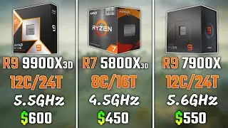 RYZEN 9 9900X3D vs RYZEN 7 5800X3D vs RYZEN 9 7900X | Test in 6 Games