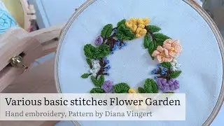 ASMR 3D Flower Garden Hand Embroidery Tutorial | Various basic stitches in embroidering | beginners
