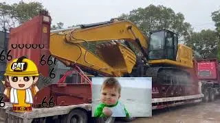 caterpillar 330GC excavator loading by flatrack contianer