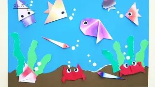 바다풍경 미술. 물고기 종이접기. 꽃게 종이접기. 소라 종이접기. 오징어 종이접기. 해파리 종이접기. How to origami the Undersea Landscape.