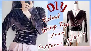 DIY Velvet Wrap Top from leftover fabric 手作り服 🌸Cute Comfy Outfit 옷만들기 Sewing Tutorialㅣmadebyaya