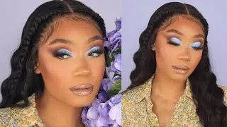 baby blue cut crease makeup look. | hd lace from diva's wigs.