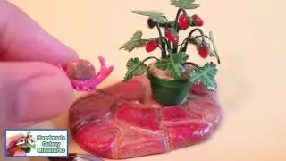 STRAWBERRY SNAIL DOLLHOUSE MINIATURE, CENA DE JARDIM, Polymer Clay