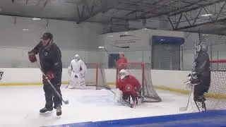 Lewin at goalie practice
