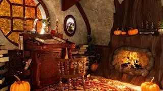 Hobbit Home Comforts 🍂 Cozy Fireplace & Fall Nature Sounds (The Shire, Hobbiton, Bag End Ambience)