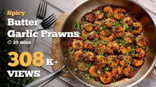 Spicy Butter Garlic Prawns Recipe | Garlic Prawn | Cookd