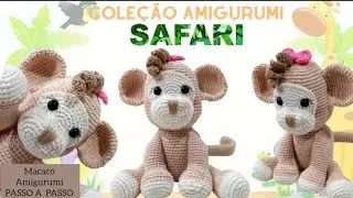 Aula 7- Coleção Safari Amigurumi macaco  ( RABO, ROSTO,  ORELHAS, FOCINHO, CABELO)
