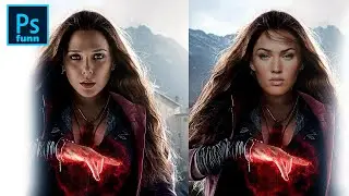 Megan Fox and Elizabeth Olsen Scarlet Witch face swap Photoshop Tutorial: