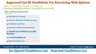 Approved List Of Candidates For Exercising Web Options Rejected Candidates Re-Upload Candidates List