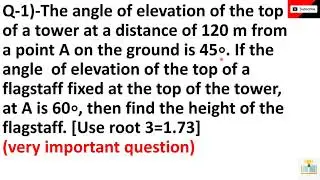The angle of elevation of the top of a tower at a distance of 120 m from a point A on the ground