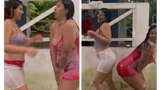 Semi naked bath outdoor | Granda Sister's feat Andrea Granda and Jennifer Granda 