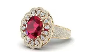 Yellow Gold Diamond Oval Ruby Ring rendered by Cad & Render