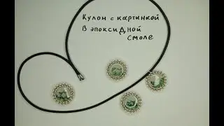 Кулон с картинкой в эпоксидной смоле в обрамлении цепочки полуперсидским кольчужным плетением