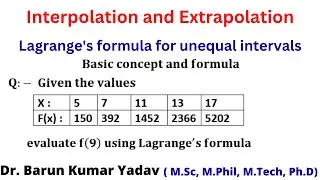 Lagrange's interpolation formula  | Interpolation with unequal intervals | part 1 |