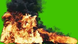 Realistic streams of fire with thick black smoke, similar to a shot from a flamethrower.
