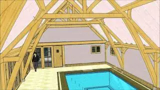 eiken poolhouse met eiken gebint met gebogen kreupele stijl van Hemadowi.nl