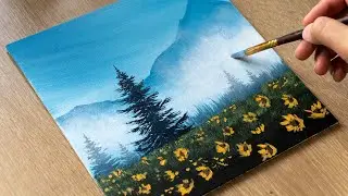 Misty Forest & Flower Field / Acrylic Painting Tutorial Step by Step