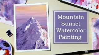 Watercolor Painting Process "Lilac Sunset Mountaintops"