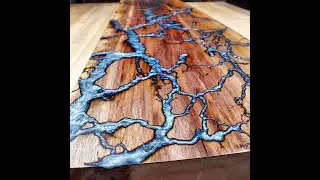 Making a Fractal River live edge walnut mantel with dark silver epoxy resin rivers